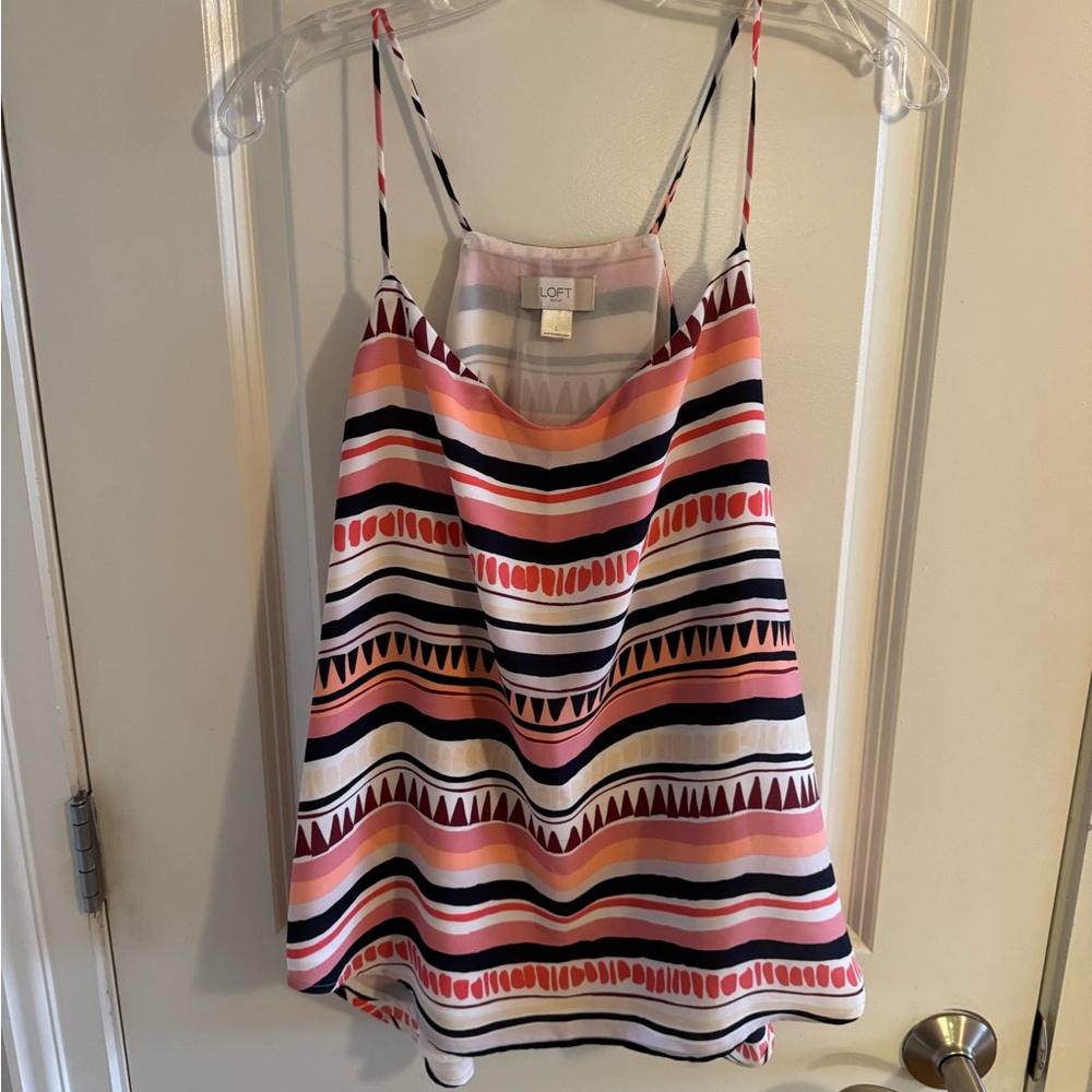 LOFT Pink and Black Camisole with Striped Pattern